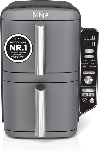 Ninja Double Stack XL Heißluftfritteuse, 9,5 L, 6 Kochfunktionen, Grau