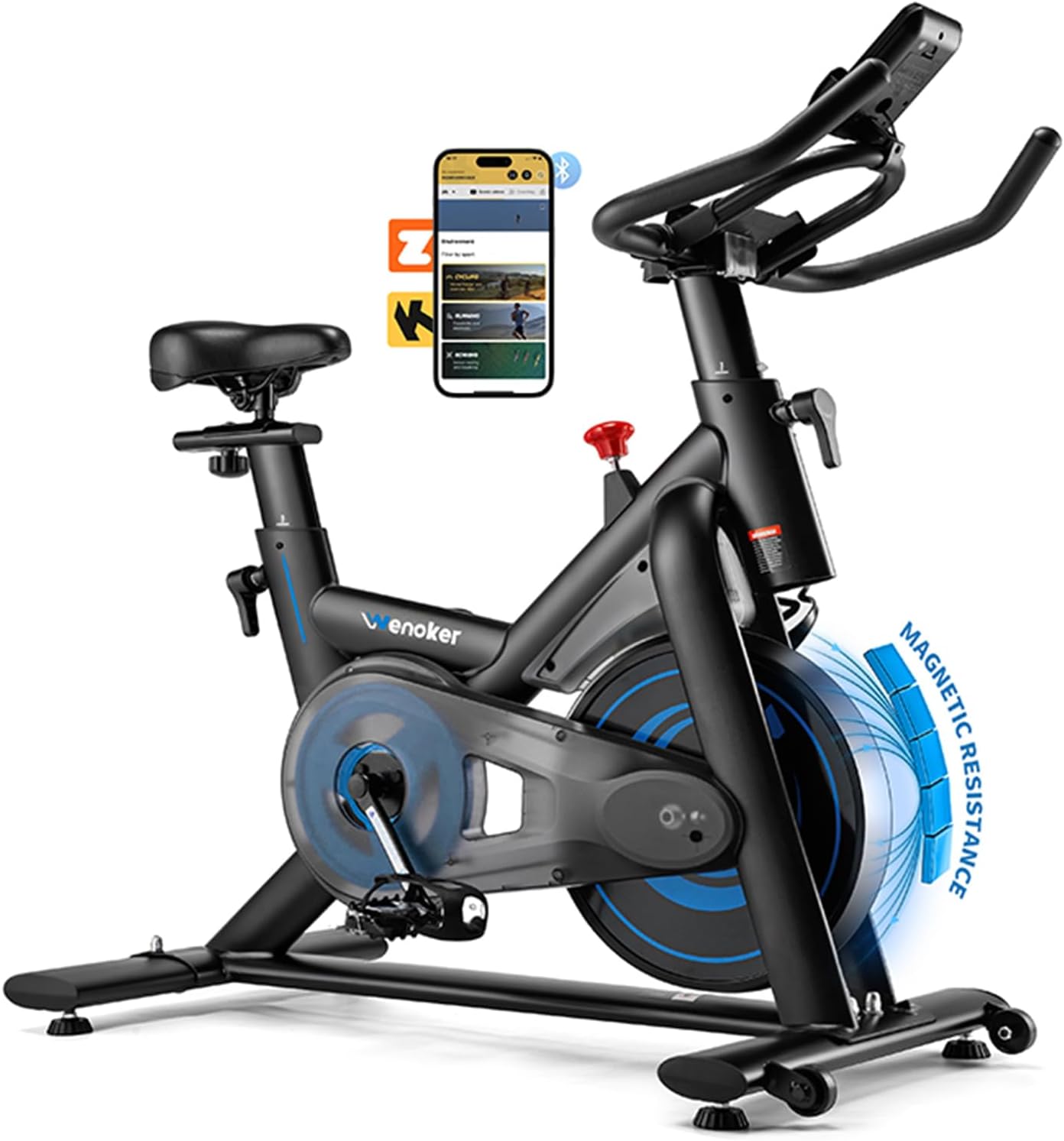 Wenoker Heimtrainer Fahrrad mit App,Leises Ergometer Hometrainer Fahrrad mit Magnetwiderstand,Spinning Bike Indoor Fitnessbikes für Kardio-Training zu Hause,Bis 160KG