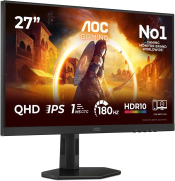 AOC Q27G4XF 27 Zoll WQHD Gaming Monitor, 180Hz, Fast IPS Panel, 1ms GtG, HDR10, G-Sync Compatible, Höhenverstellung,(2560x1440 HDMI 1x 2.0 DP 1x 1.4) Schwarz