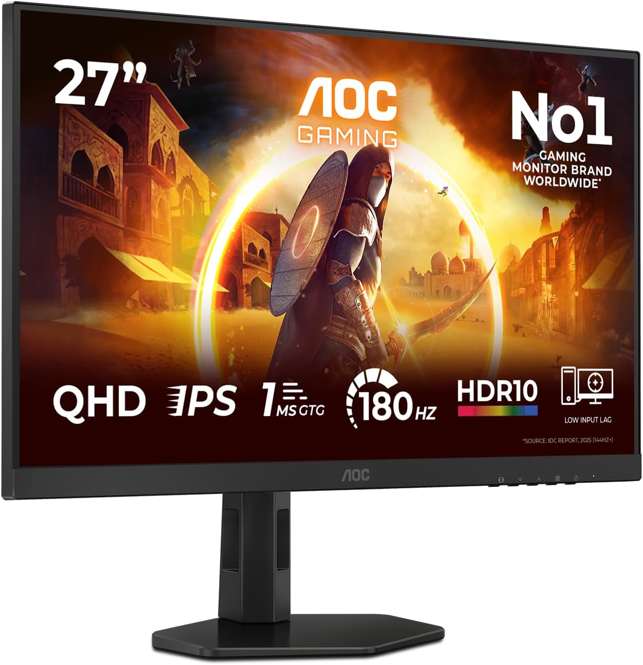 AOC Q27G4XF 27 Zoll WQHD Gaming Monitor, 180Hz, Fast IPS Panel, 1ms GtG, HDR10, G-Sync Compatible, Höhenverstellung,(2560x1440 HDMI 1x 2.0 DP 1x 1.4) Schwarz