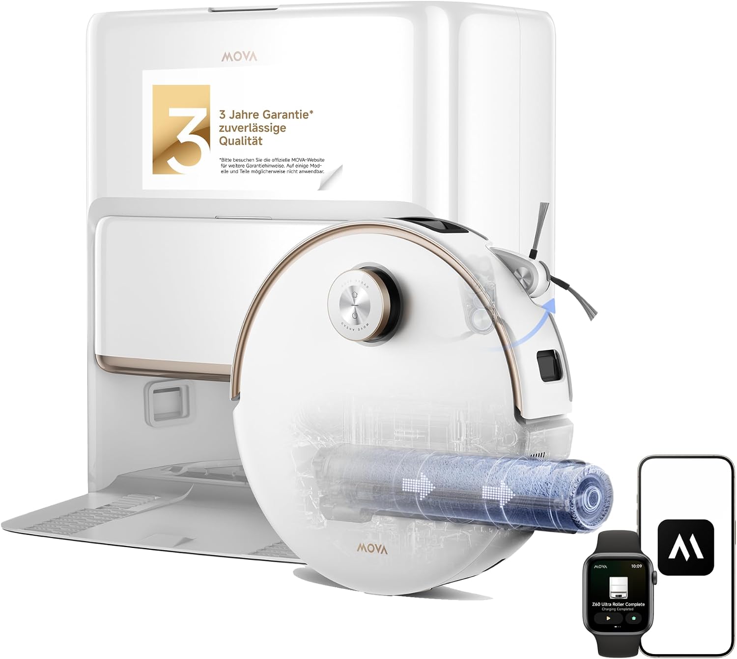 Mova Z60 Ultra Roller Complete Saugroboter mit Wischfunktion, HydroForce-Wischen, AutoShield-Technologie, LiftPro-Gehäuse und StepMaster 2.0-System, 28.000 Pa Saugkraft, Wischen mit DuoSolution-System