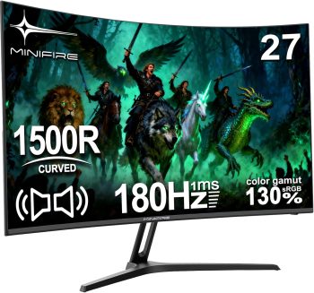 Minifire Gaming Monitor 27 Zoll Curved -180Hz, 1ms Reaktionszeit, VA Panel mit 130% sRGB, Lautsprecher integriert, 1920x1080 Full HD, Adaptive Sync, für PS5/PC Gaming, inklusive HDMI-Kabel (MFG27C1)