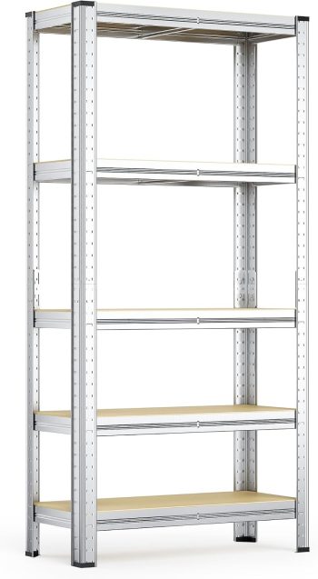 Wiltec Schwerlastregal 180x90x30cm, Gesamtlast 875kg, Steckregal verzinkt aus Stahl, Lastenregal mit 5 Ablagen, Werkstattregal