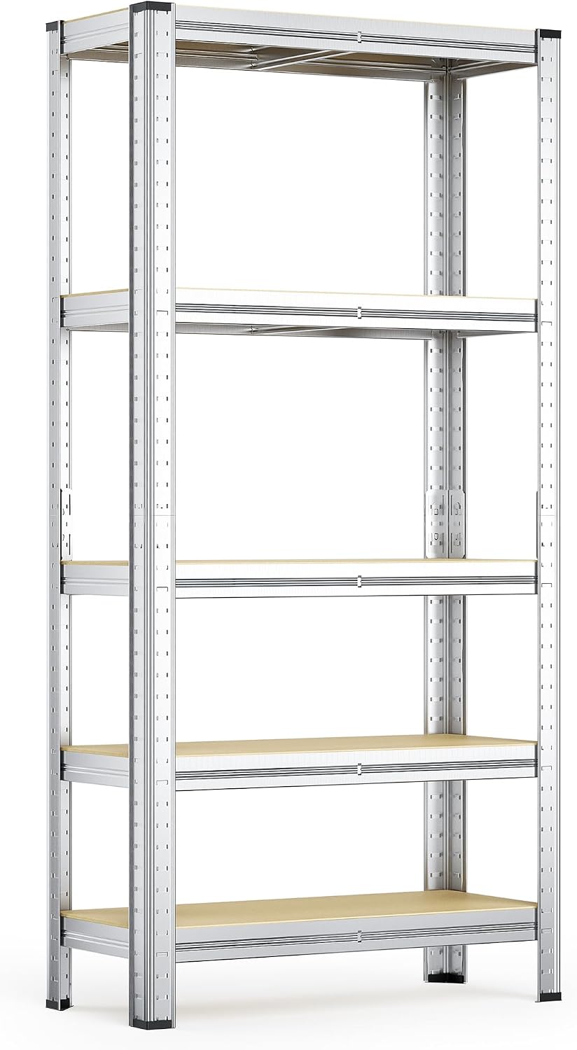 Wiltec Schwerlastregal 180x90x30cm, Gesamtlast 875kg, Steckregal verzinkt aus Stahl, Lastenregal mit 5 Ablagen, Werkstattregal