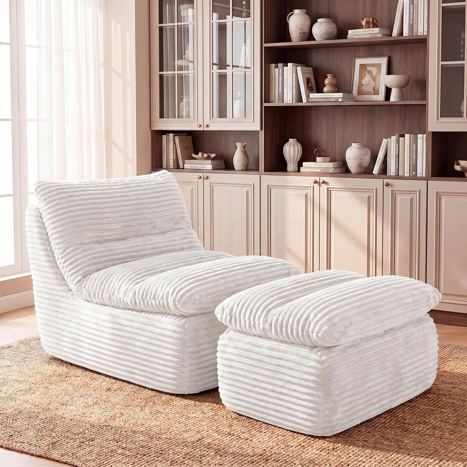MALOL Sofas & Couches mit Ottomane, Schlafsofa mit Schlaffunktion, Boneless Couch, Relaxsessel, Spielsofa, Schlafsofa & Gästebett für kleine Räume, Sessel fürs Schlafzimmer & Wohnzimmer, Beige