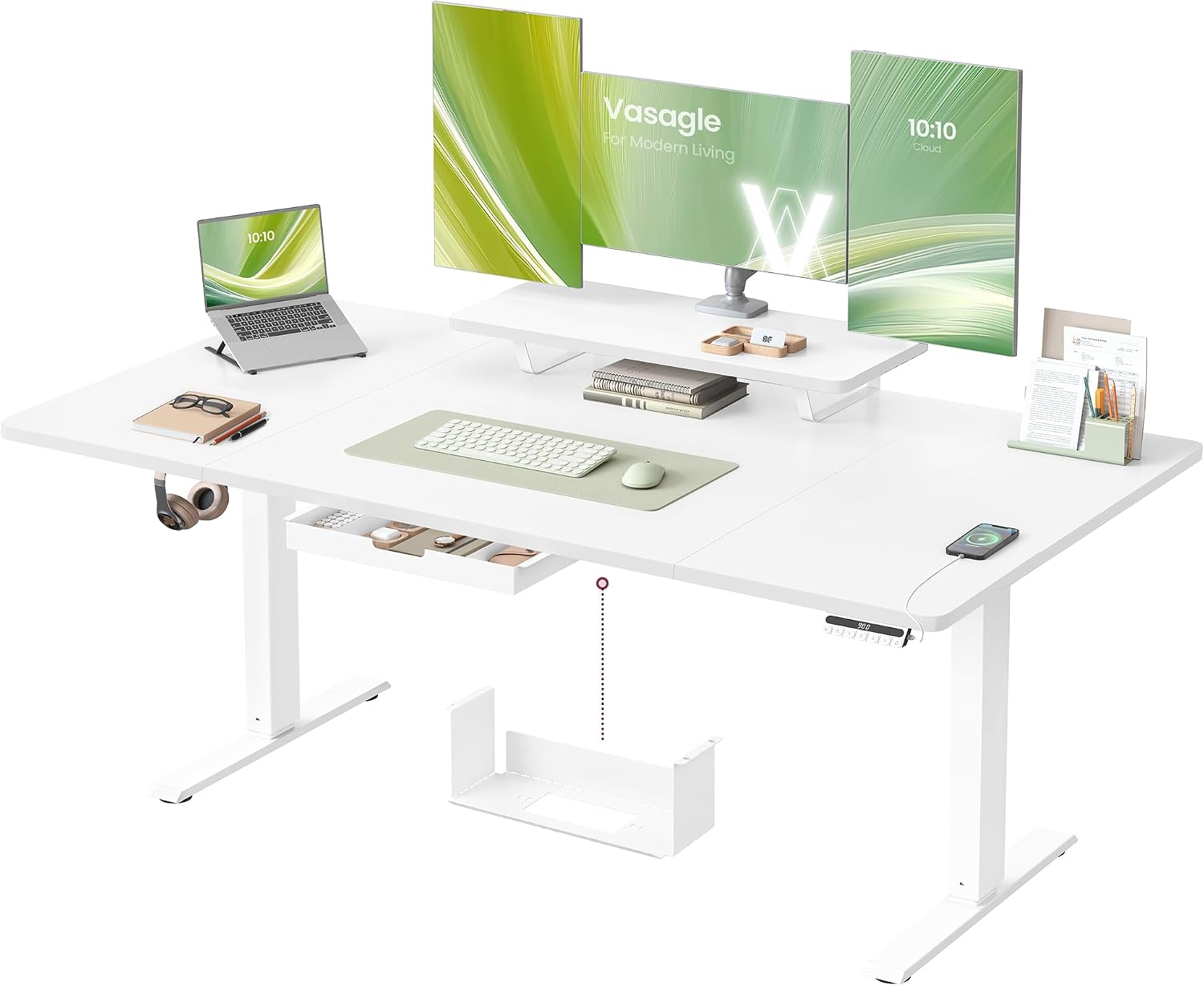 VASAGLE Höhenverstellbarer Schreibtisch, 160 x 80 cm, USB-C-Anschluss