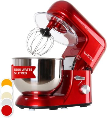 Klarstein Küchenmaschine, Knetmaschine mit 5L Schüssel, 2000W Profi Küchenmaschine mit Knethaken und Schneebesen, Universal 6 Stufen, Teigmaschine zum Rühren, Kneten und Aufschlagen