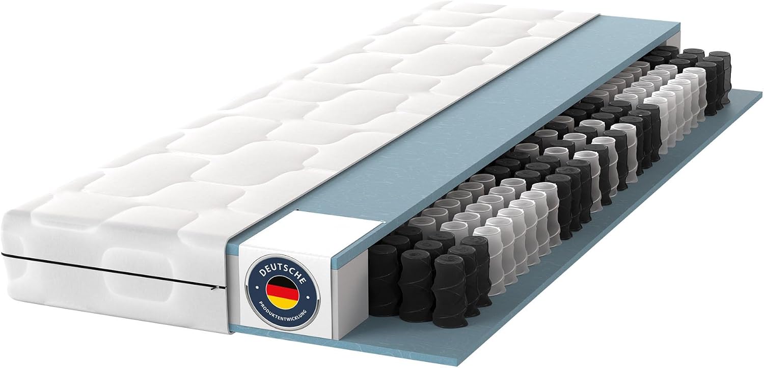 BMM Ortho Medic Taschenfederkernmatratze 90x200 H3 – 7 Zonen Federkernmatratze 21 cm hoch, ergonomisch & rückenschonend, atmungsaktiv, Öko-Tex Zertifiziert, Deutsche Produktentwicklung