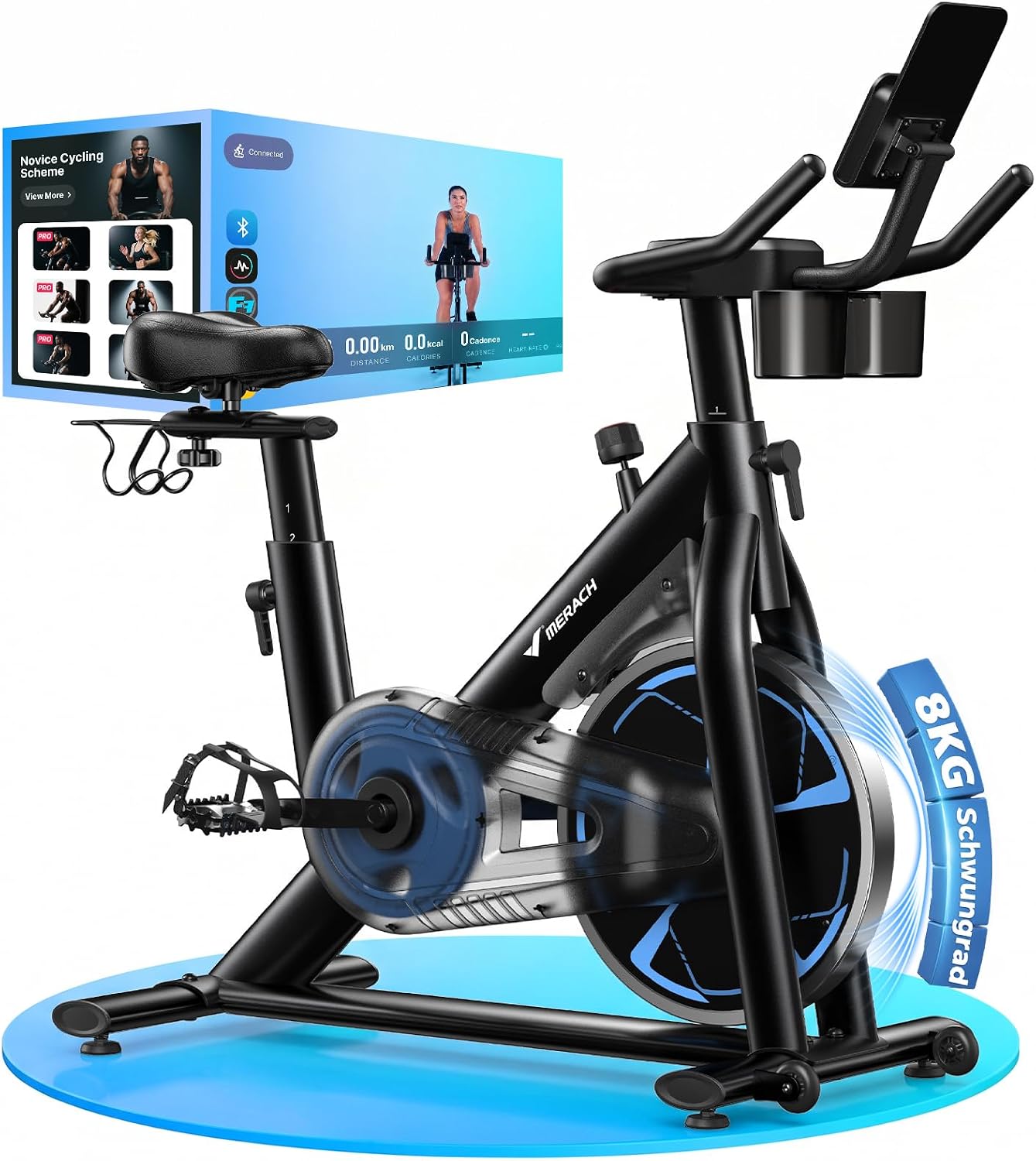 MERACH PRO Heimtrainer Fahrrad mit 8KG High-Inertia Schwungrad für Optimierte Laufruhe, Leises Magnetbremssystem, Verstärkter H-Rahmen, Stoßdämpfender Luftkissensattel, Eigene App, Bis 150KG