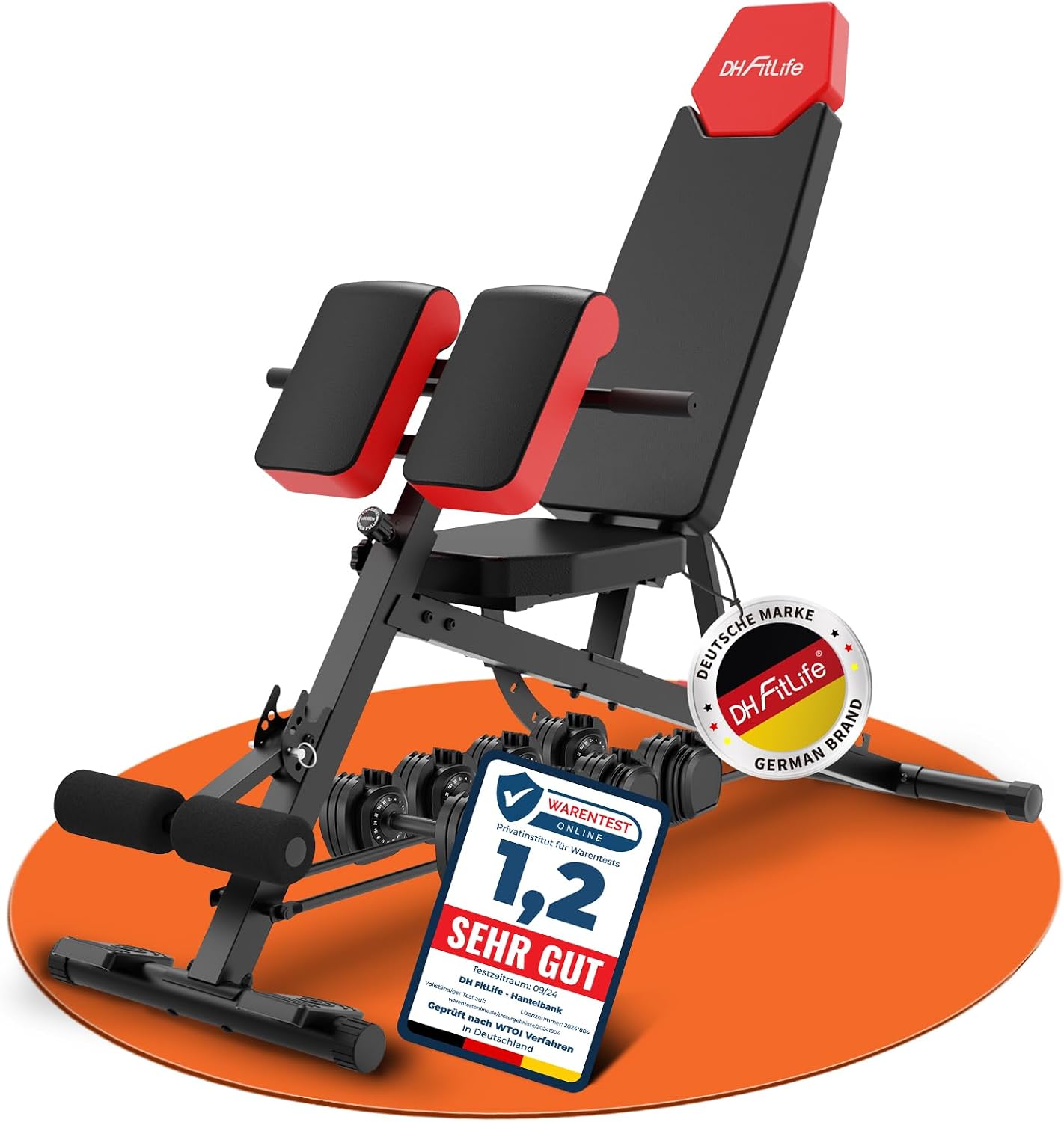 DH FitLife Hantelbank klappbar, 8-in-1 Trainingsbank, 350kg Hyperextension