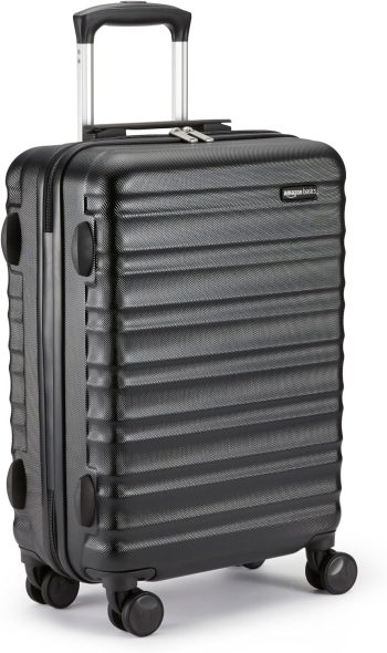Amazon Basics Hartschalen-Kabinen-Koffer, ABS-Handgepäck, Kratzfest, 360°-Doppelrollen, 55cm x 40cm x 20cm, 30l, Schwarz, für Priority und Extra-Kabinengepäck