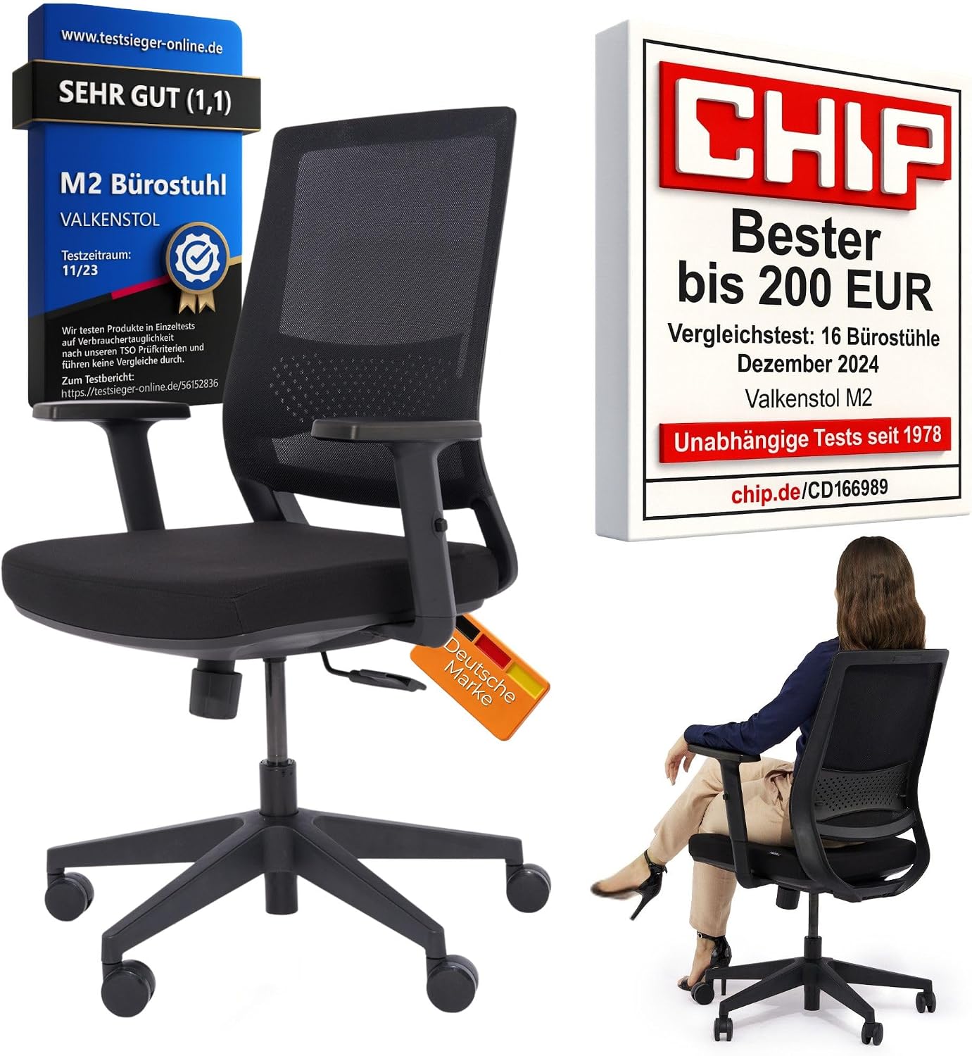 VALKENSTOL M2 Bürostuhl Ergonomisch TESTSIEGER - Büro & Home Office Chair