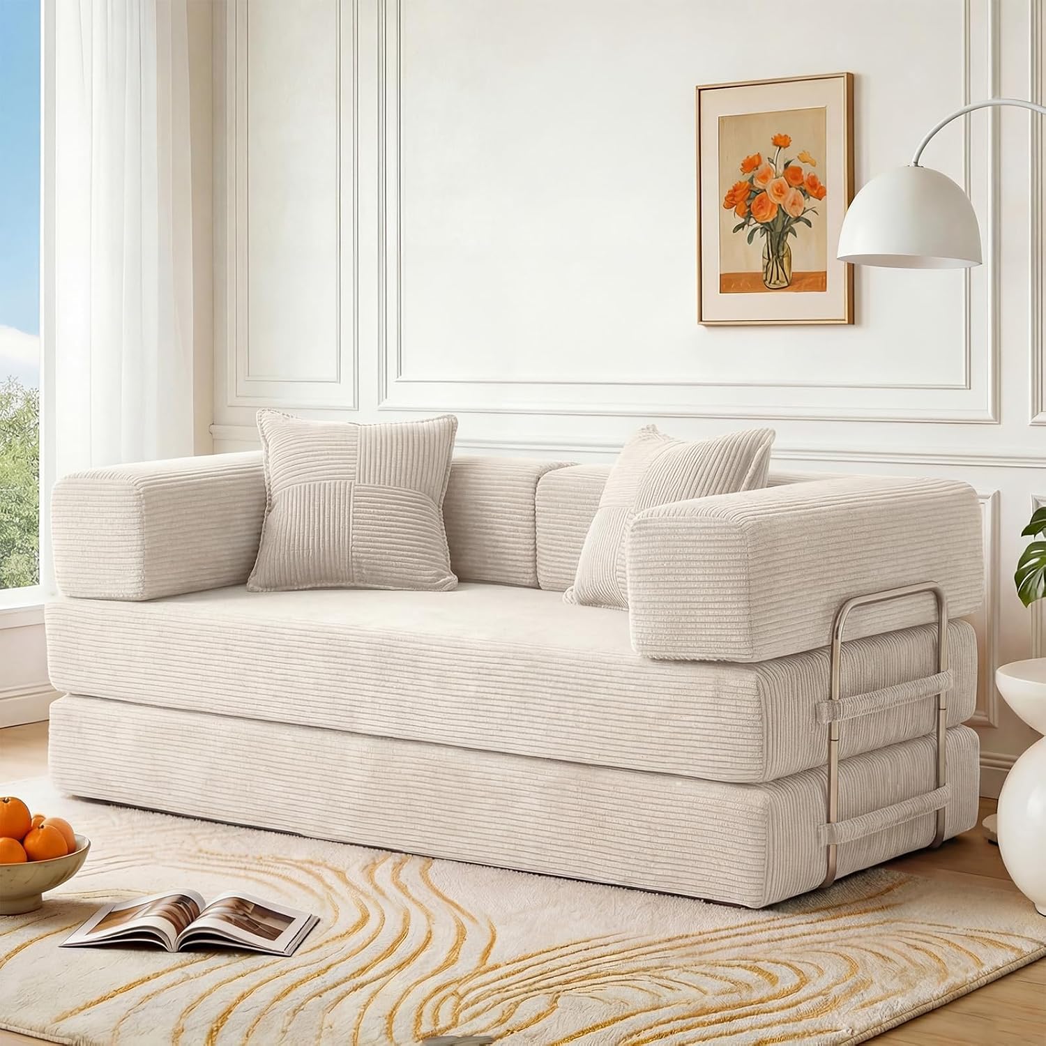 Vipbear Premium 5-in-1 Vielseitiges Rahmenloses Sofa, 160 cm, Ergonomisch Verwandelbarer 3-Sitzer mit Memory-Schaum, Ausklappbares Schlafsofa fürs Wohnzimmer