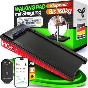 Tretmann Walking Pad mit Steigung klappbar -extra leise [LongLife Laufdeck]