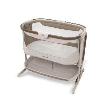 Maxi Cosi Iora Select Baby Stubenbett, 0–6 Monate (9 kg), Faltbares Beistellbett Schaukelnd/Schaukelbett, CloudCore-Matratze 3 cm, 5 Höhenstufen, 4 Leichtgängige Rollen, Easy Slide, Elegance Truffle