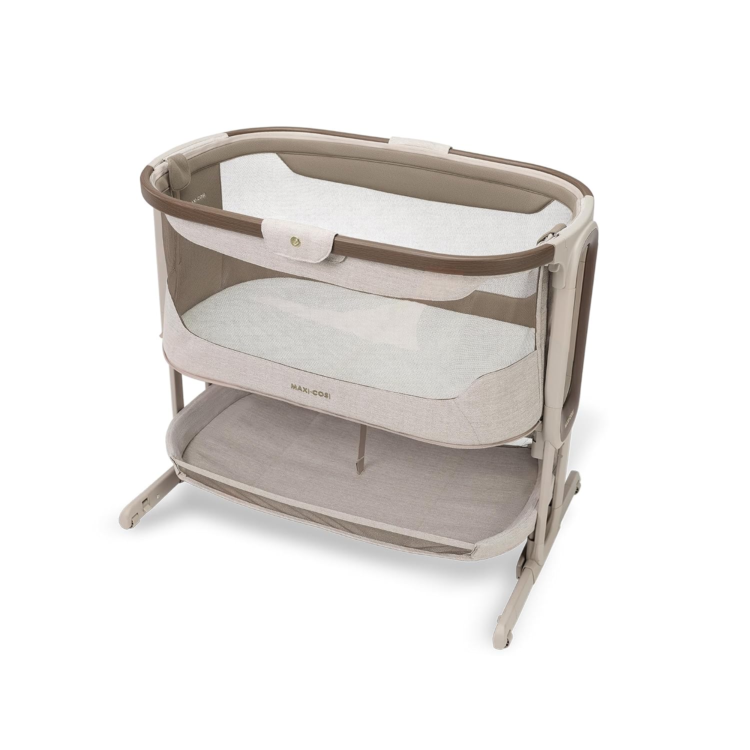 Maxi Cosi Iora Select Baby Stubenbett, 0–6 Monate (9 kg), Faltbares Beistellbett Schaukelnd/Schaukelbett, CloudCore-Matratze 3 cm, 5 Höhenstufen, 4 Leichtgängige Rollen, Easy Slide, Elegance Truffle