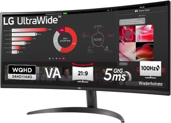 LG UltraWide™ 34WR50QK-B 34 Zoll 21:9 Curved UWQHD VA Monitor, 100Hz, HDR10, 99% sRGB, 2X HDMI 2.0, 1x DisplayPort 1.4, Schwarz