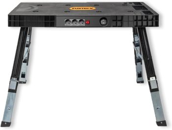 FUXTEC klappbare 5in1 Universal-Werkbank FX-WB – Werkbank/Arbeitstisch bis 150kg – höhenverstellbar bis 129x59x75cm – Transportroller mit Schubfächern – Werkstattbrett/Rollbrett