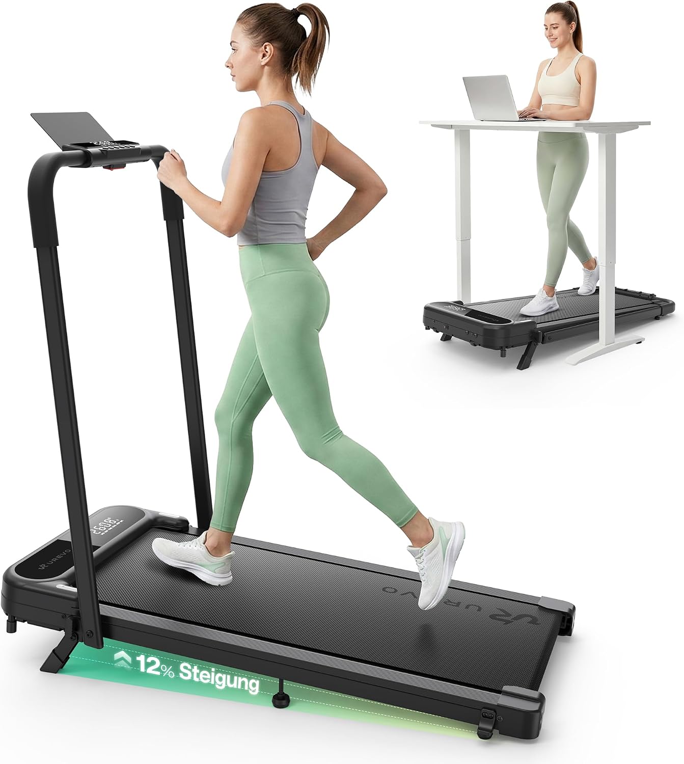 UREVO 2-in-1 Walking Pad, klappbares Laufband mit App für Zuhause