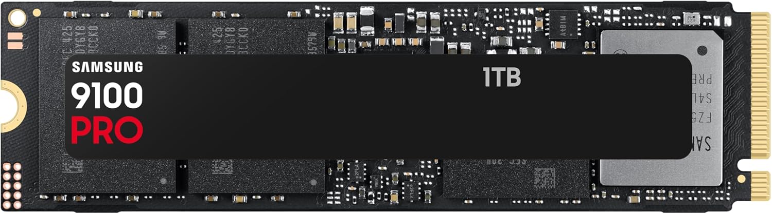 Samsung 9100 PRO NVMe M.2 SSD, 1 TB, PCIe 5.0, 14.700 MB/s Lesen, 13.300 MB/s Schreiben, Interne SSD für Gaming, Videobearbeitung und AI, Schwarz, MZ-VAP1T0BW