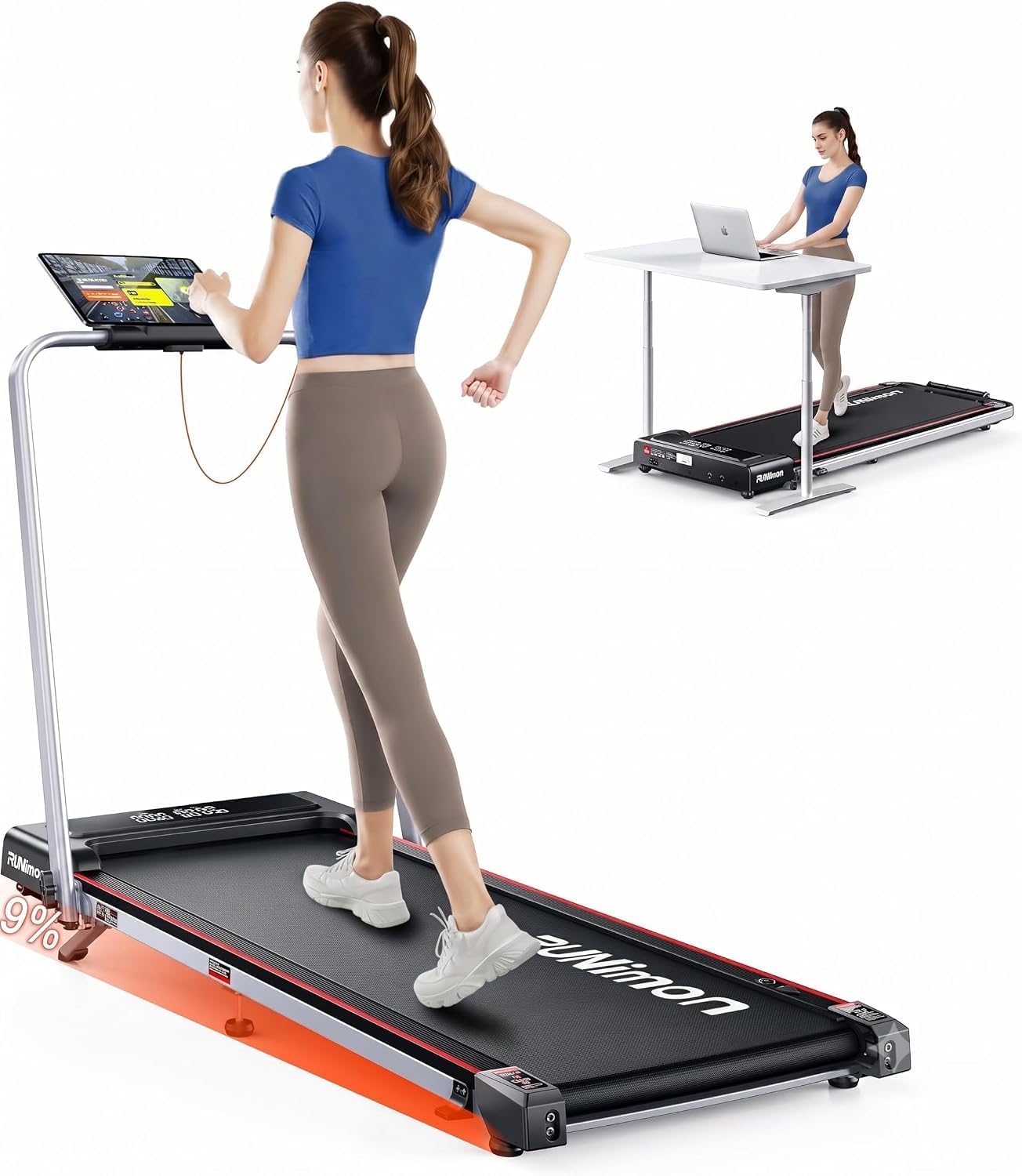 6 IN 1 Laufband für Zuhause Klappbar mit Neigung,12km/h Walking Pad mit Steigung,Klappbar Laufband für Zuhause & Büro,2-LED-Anzeige,Keine Installation