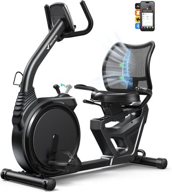 MERACH Liegeergometer für Zuhause mit 8 verstellbaren Widerstandsstufen, leichte kommerzielle Heimtrainer Fahrrad mit Smart Bluetooth, exklusiver App-Konnektivität, LCD-Display, Herzfrequenzsensoren