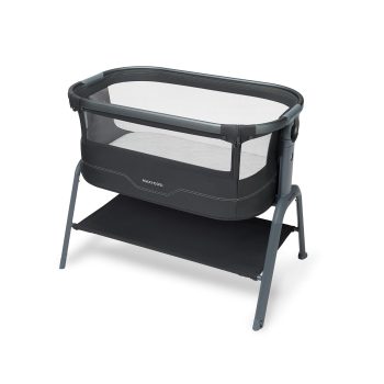 Maxi Cosi Iora² Baby Stubenbett, 0-6 Monate (9 kg), Klappbares und Leichtes Beistellbett Baby, 5 cm CloudCore-Matratze, 5 Höhenstufen, 2 Leichtgängige Rollen, Easy Slide, Elegance Graphite